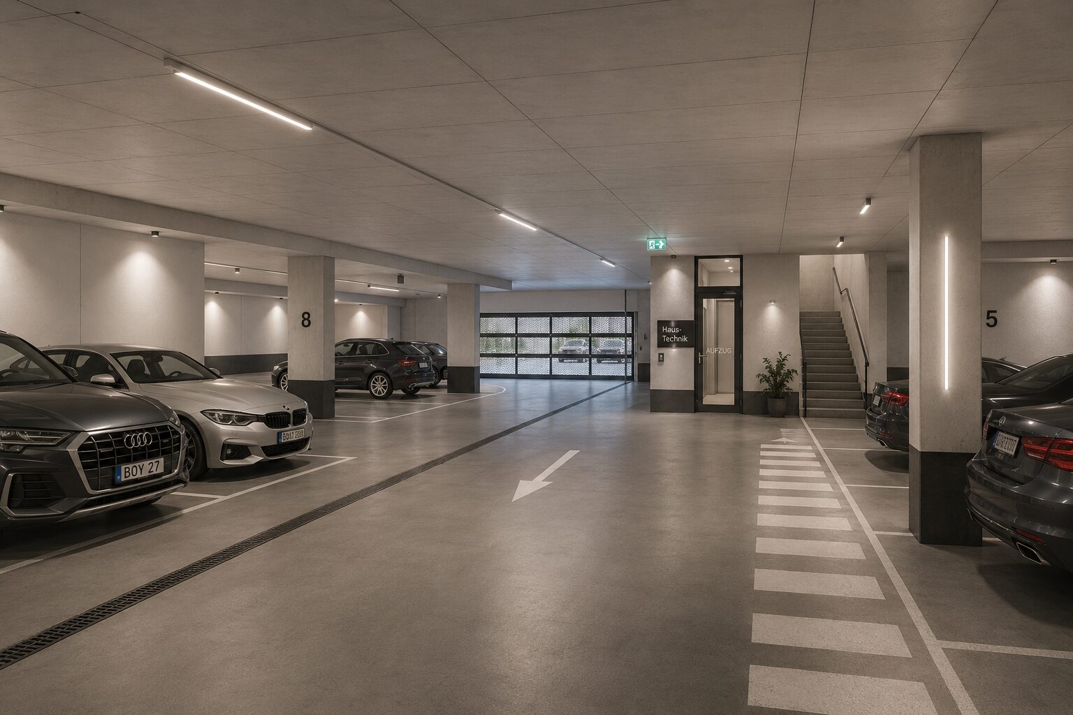 Tiefgarage mit Stellplätzen